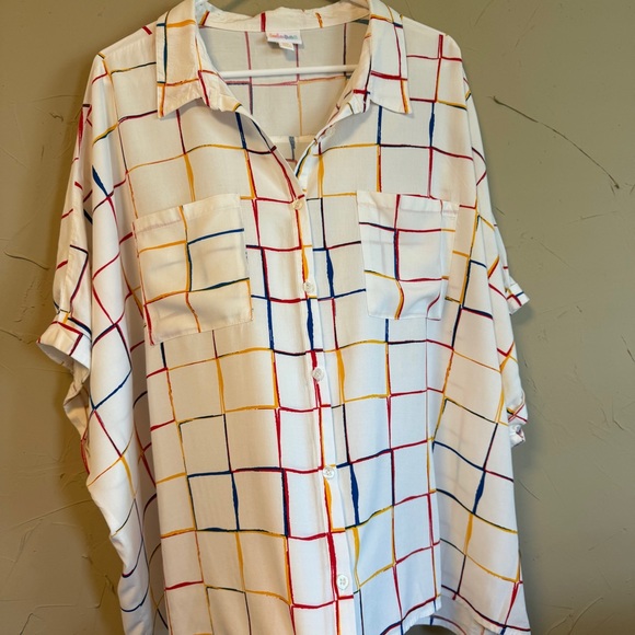 LLR Vibrant 80s Retro Grid Button Up | 3XL Oversized Funky Artsy Aesthetic Top - Picture 12 of 15